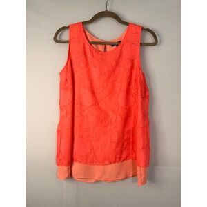 Apt. 9 Floral Burnout Sleeveless Top Womens Medium Coral Layered High-Low Hem
